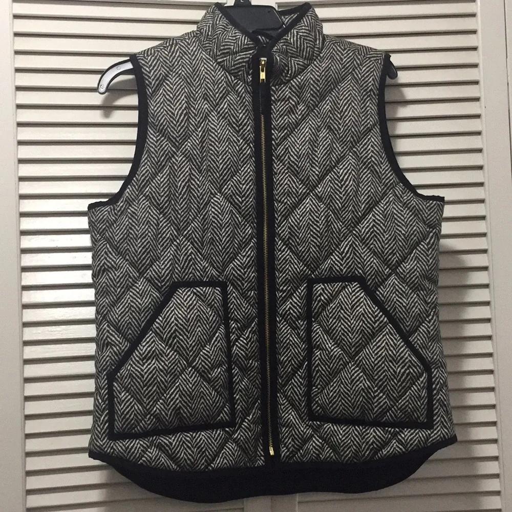 J. Crew Black and White Quilted Herringbone Vest